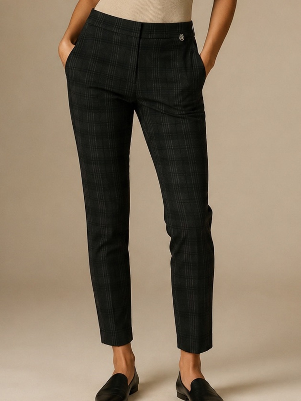 Tommy Hilfiger Dark Plaid Skinny Pants Classic Preppy Workwear Medium